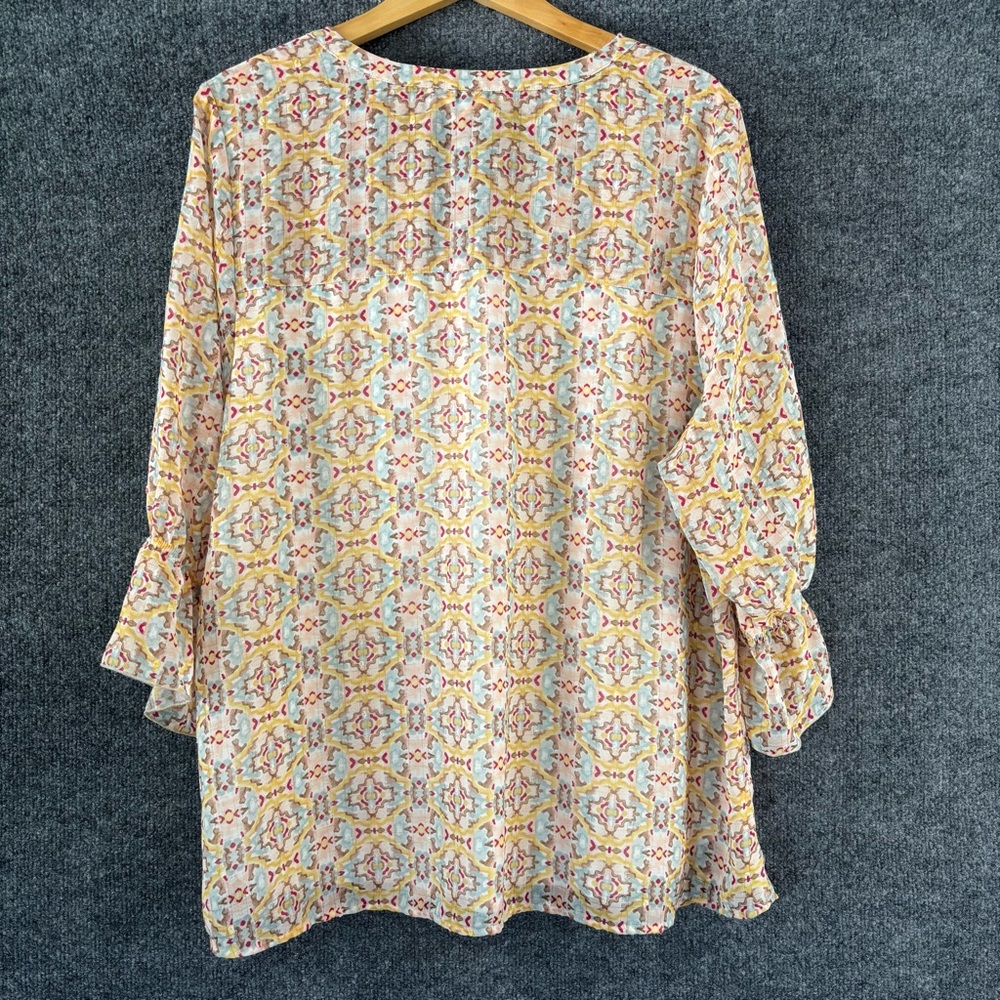 CJ Banks Womens Lined Printed 3/4 Sleeve Tunic Top Size 2X V Neck Office Career - Picture 2 of 7